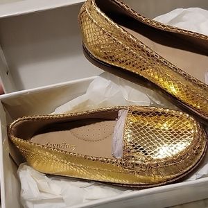 Gold kids loafers